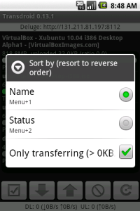 Sorting and filtering of the main screen