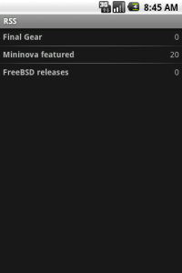 RSS torrent feeds listing with number of unread items