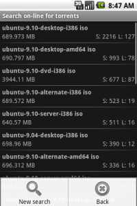 In-application search, showing the results for 'ubuntu'