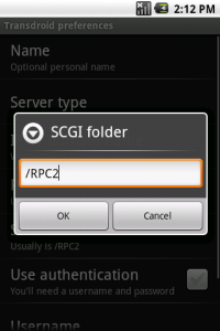 Setting the SCGI filder in Transdroid