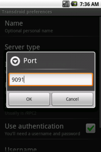 Setting the connection port in Transdroid