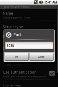 Setting the port number in Transdroid