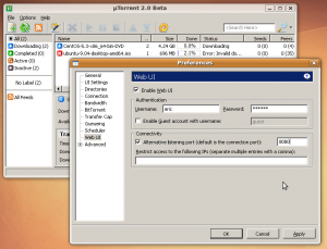 Enabling the uTorrent web UI and setting the port number