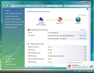 The Windows Vista Network and Sharing center