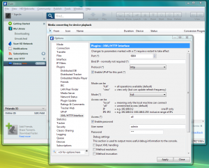 Vuze's XML over HTTP plug-in settings window