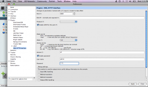 The XML over HTTP plug-in settings window