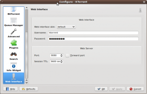 Enter a username and password after enabling the Web Interface